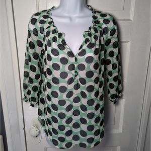 a.n.a Sheer Turquoise Black & White Polka Dot Blouse Top size PS- Petite Small